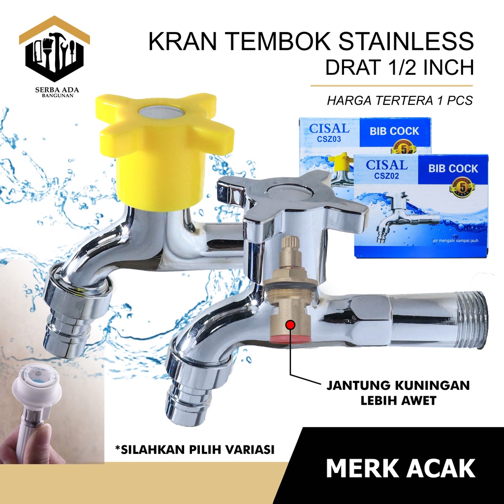 Keran Air Kran Air Mesin Cuci Wastafel Panjang Stainless Steel Tembok 2 Cabang Rumah Dapur Kunci