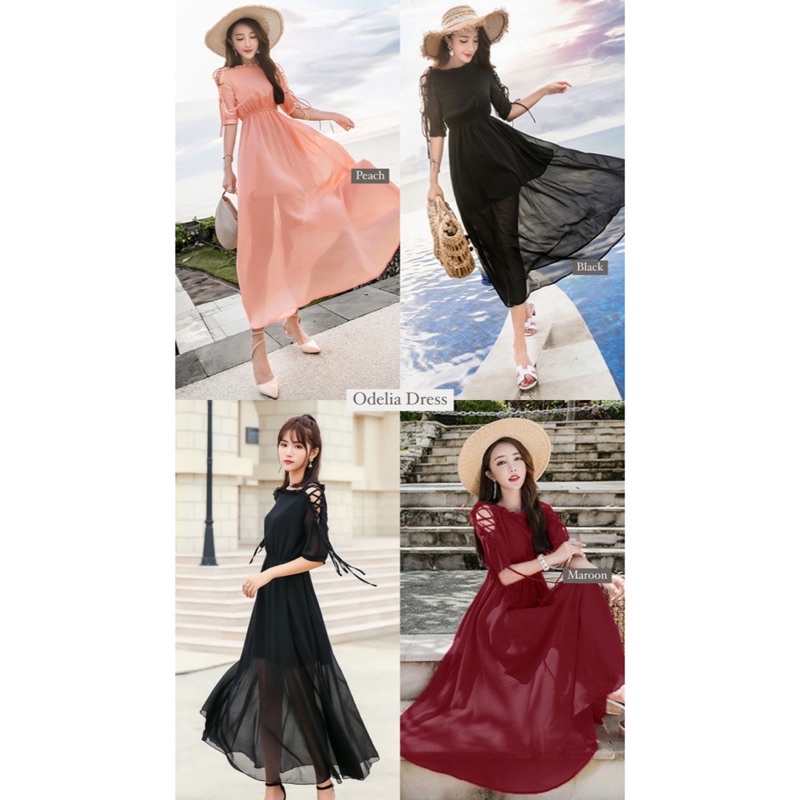 D0820 ODELIA KOREAN STYLE VINTAGE MIDI DRESS PANTAI SIFON MUSIM PANAS FLOWY