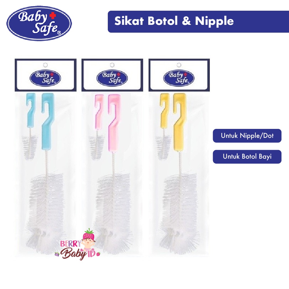 Baby Safe 2in1 Bottle and Nipple Brush Sikat Pembersih Botol Dot Bayi Berry Mart