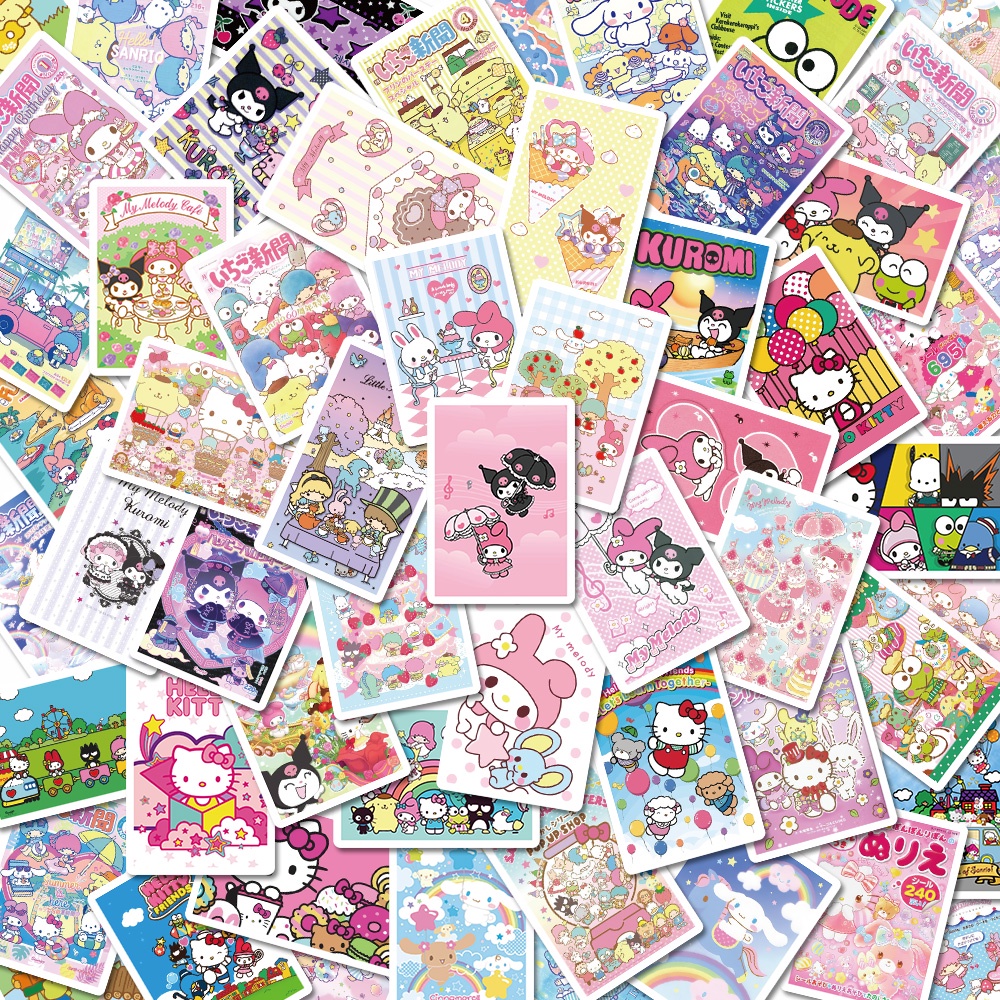 62pcs Stiker poster Motif Kartun Sanrio Anti Air Untuk Dekorasi laptop / laptop / Gelas Air