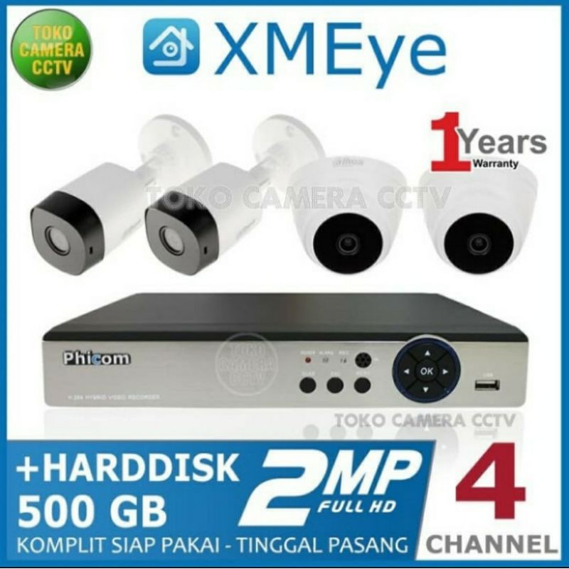 PAKET CCTV 4 CHANNEL 4 CAMERA 2MP HDD 500GB
