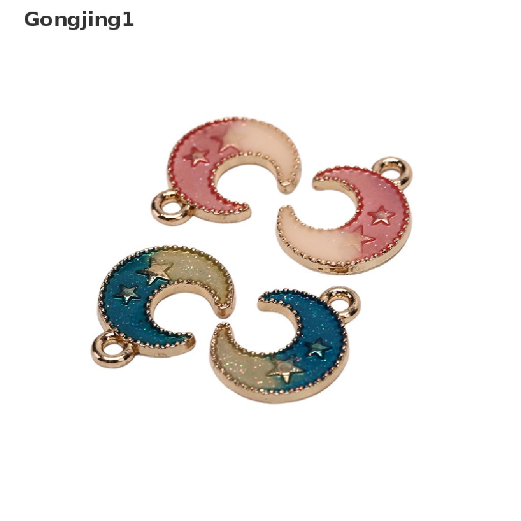 Gongjing1 / 10pcs / set Liontin Enamel Bentuk Bulan / Bintang Untuk Diy Perhiasan