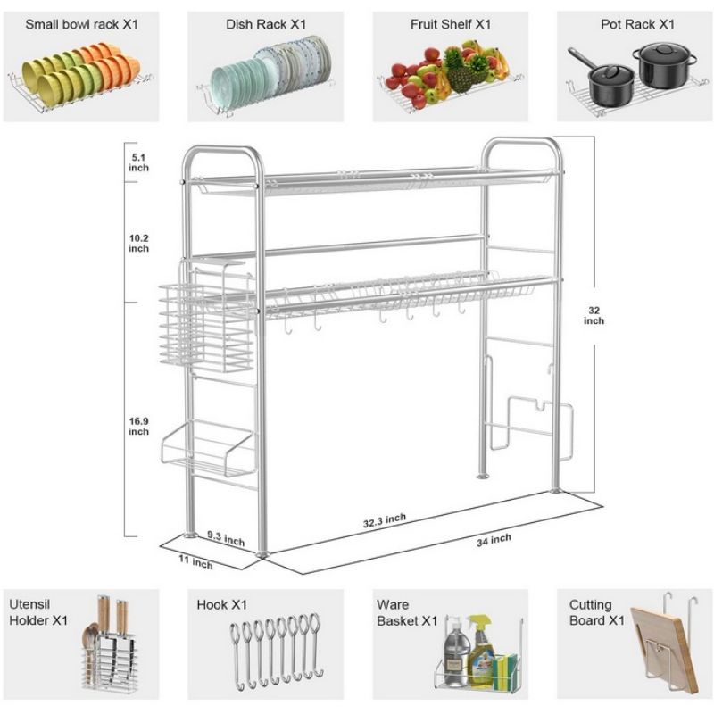 KAGK Rak Wastafel Stainless Steel Rak Cuci Piring Wastafel Anti Karat Rak Dapur Rak Piring