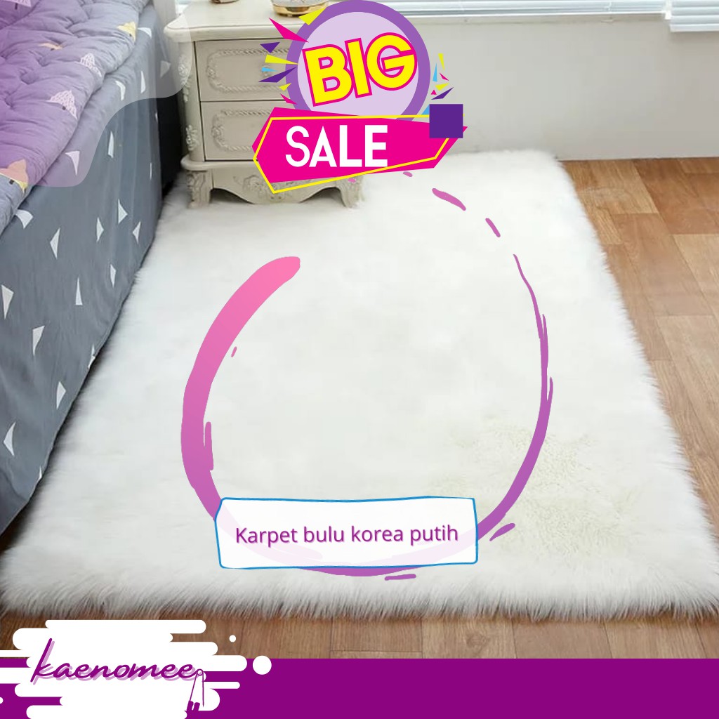 Kaenomee- Karpet bulu korea premium  bulu putih sebagai alas meja bulu atau karpet lantai bulu