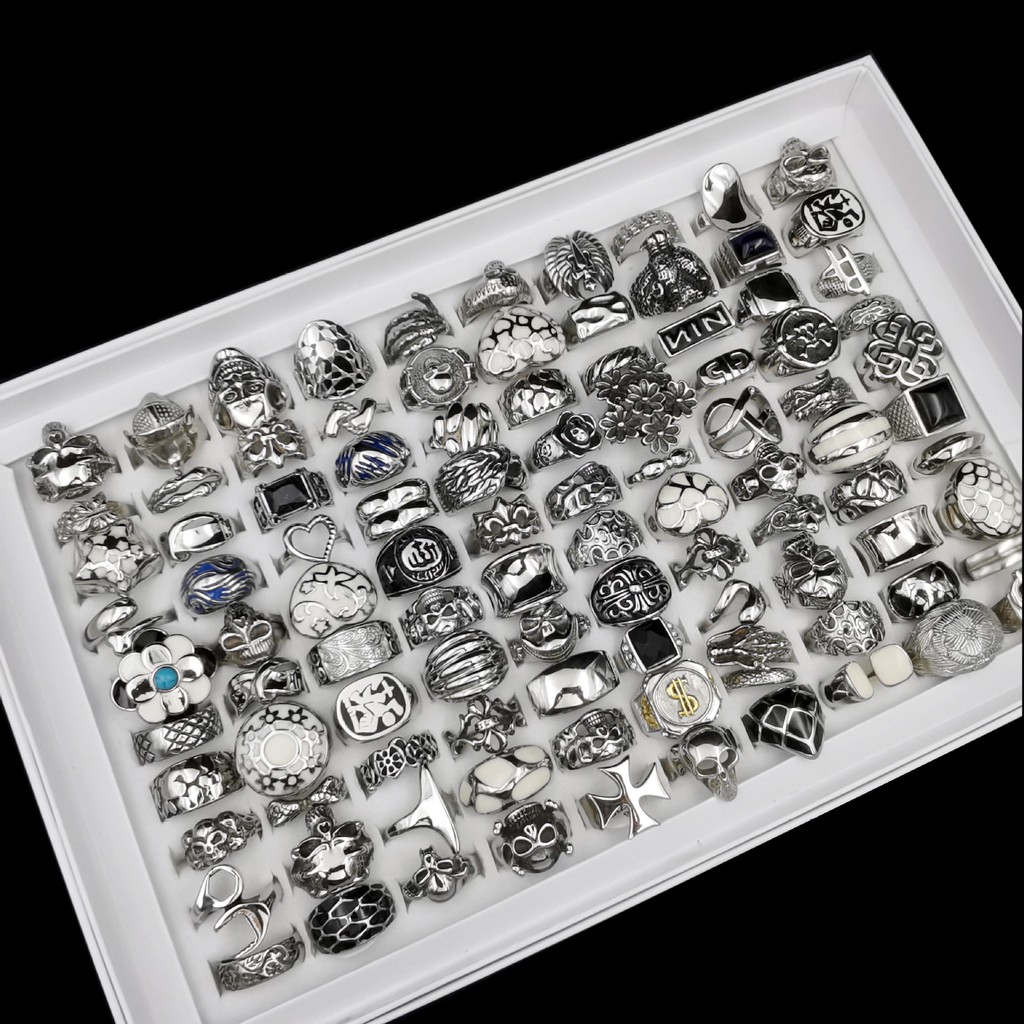 Dripping Oil Zircon Skull Ring Accessories Titanium Steel Retro Hip Hop (Mixed color and code)