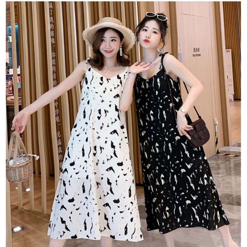dress import bangkok korea / dress santai tidur rumahan homey hitam putih / dres korea impor premium