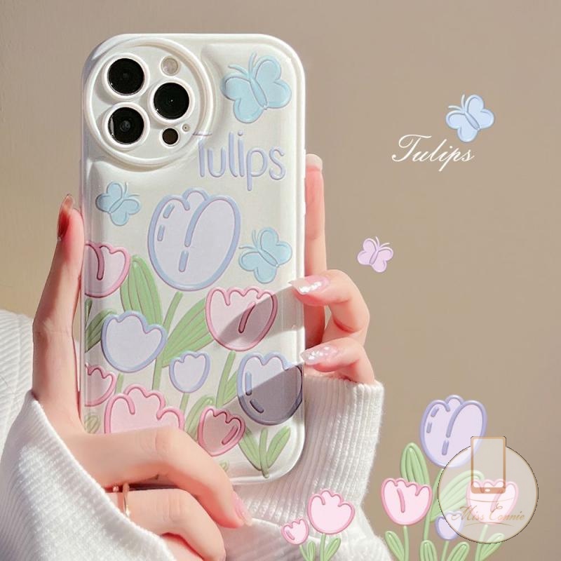 Soft Case TPU Motif Bunga Tulip Kupu-Kupu Untuk IPhone XR 7Plus 8Plus 6 6s Plus 11 12 13 Pro MAX X XS MAX 7 8 SE 2020