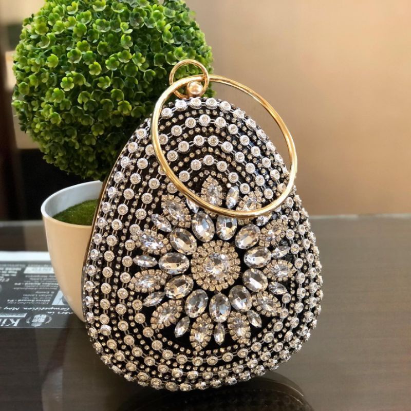 Tas Pesta SELENAA 18 cm Embellished Crystal Box Clutch