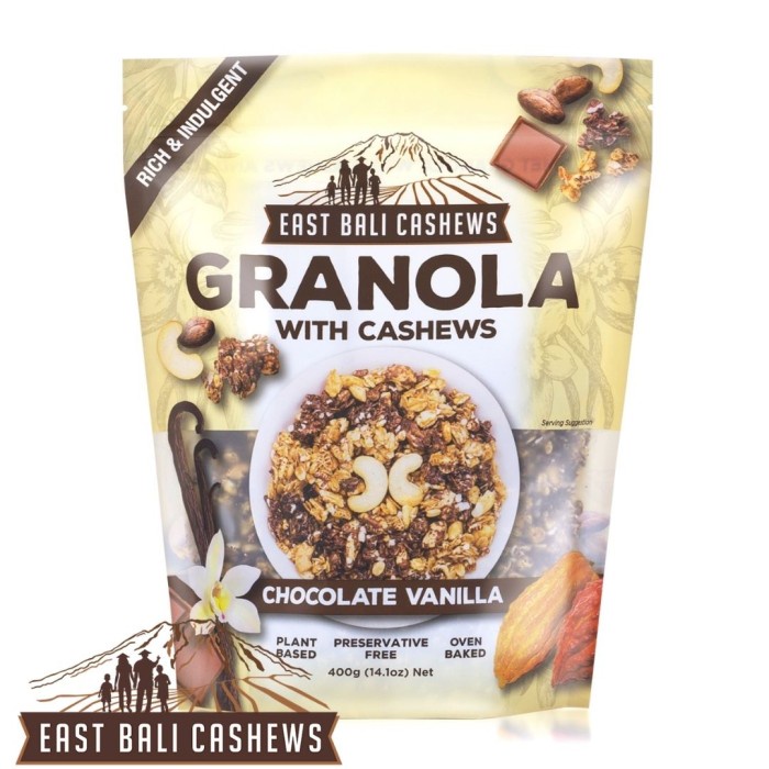 

Jual East Bali Cashews Granola Chocolate Vanilla Cashew 400Gr