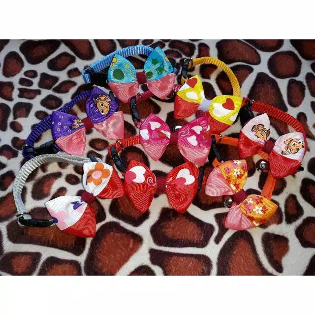 Kalung kucing pita motif Besar 1 lonceng 14mm