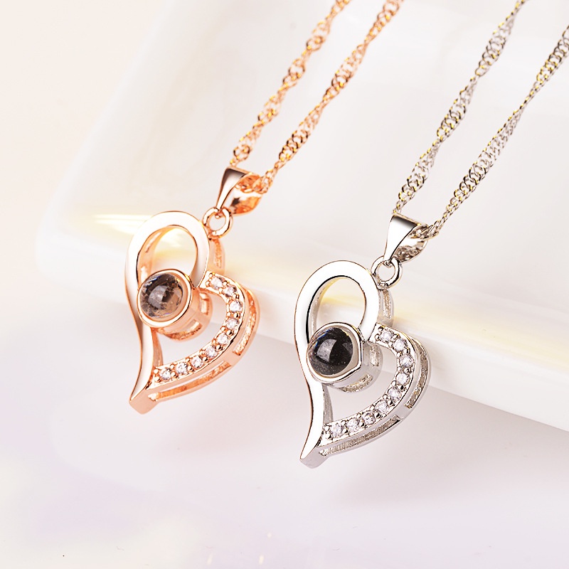 [Ready Stock]Fashion Plated 925 Sterling Silver Rose Gold Pendant Heart-Shaped Diamond Necklace