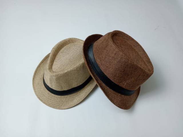 IMPORT Topi fedora pria wanita bahan anyam knitted straw