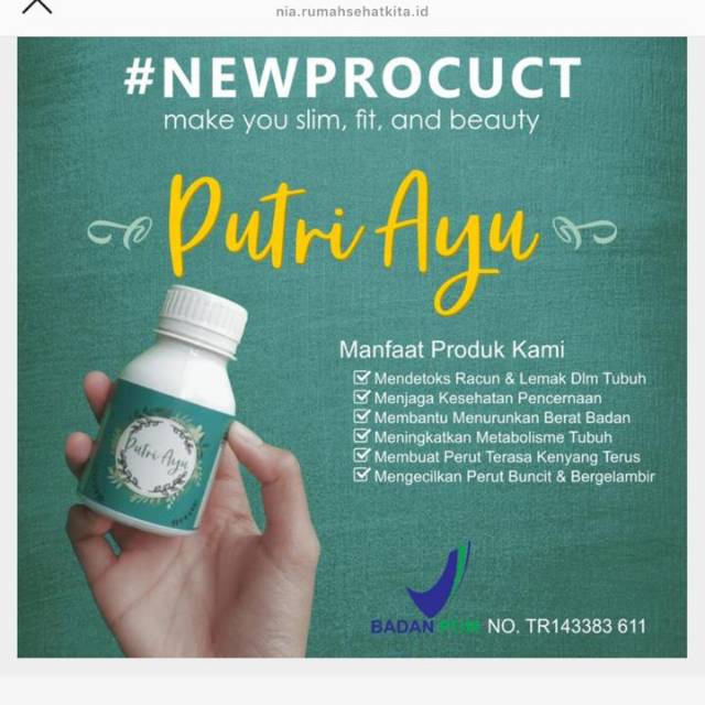 PUTRI AYU || Pelangsing herbal BPOM isi 60 kapsul