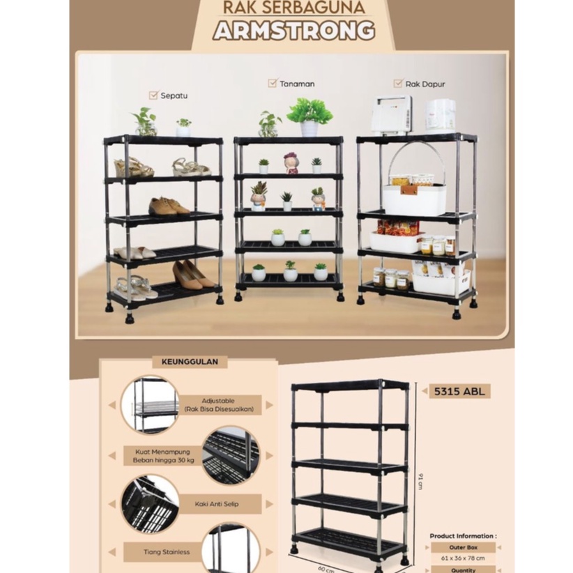 RAK SEPATU ARMSTRONG SERBAGUNA RAK PENYIMPANAN SERBAGUNA TIANG STAINLESS NAIBA 5315