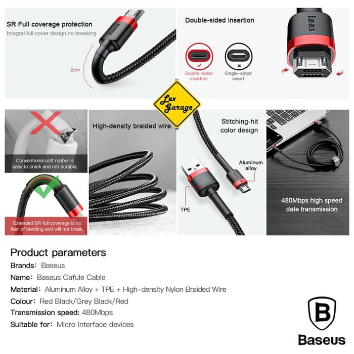 Kabel Data Micro USB Baseus Kevlar Cable Fast Charging Original