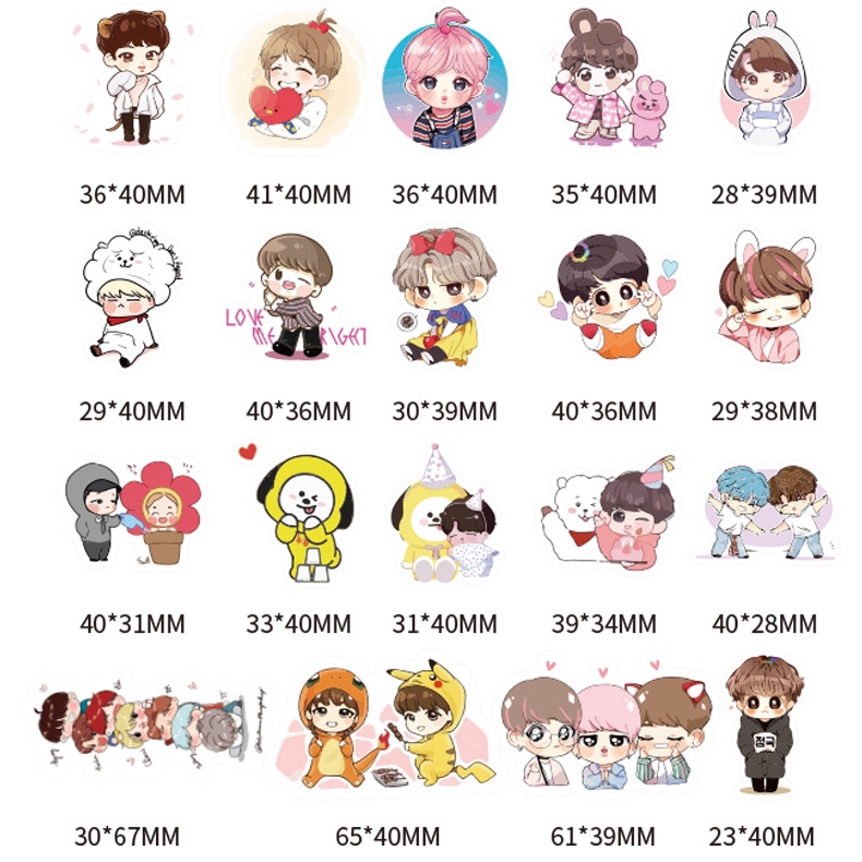 40pcs Stiker Desain Kartun EMOJI KPOP BTS Untuk Scrapbook / Jurnal / Koper / Diary