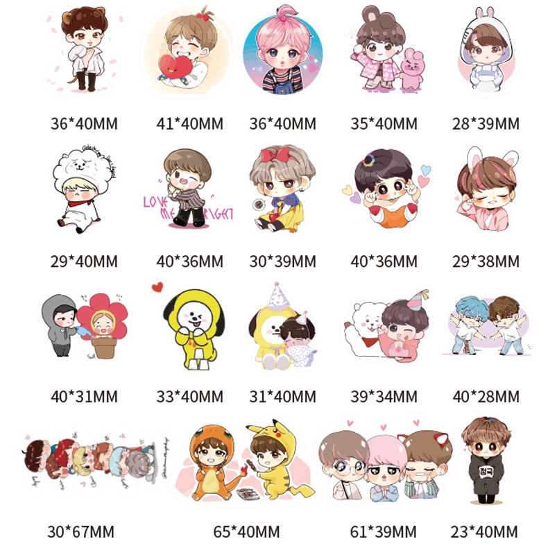 40pcs Stiker Desain Kartun EMOJI KPOP BTS Untuk Scrapbook / Jurnal / Koper / Diary