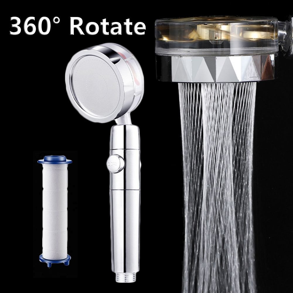 Turbo Fan Shower Head Water Saving High-Pressure Rainfall Propeller ABS