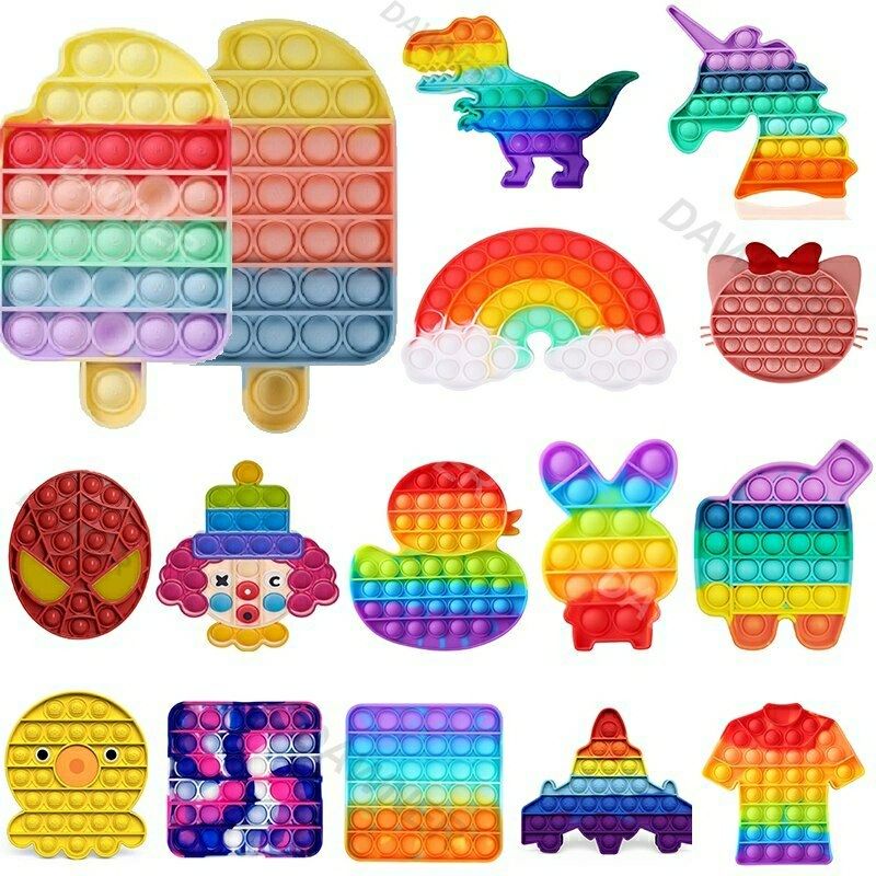 Popit Mainan Pop It Murah Fidget Pop Its Square Rainbow Multicolor Foxmind Penghilang Stress Mainan