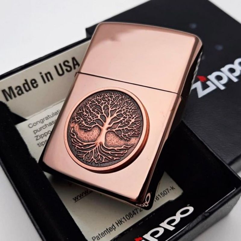 Zippo Original 49638 Tree of Life Emblem High Polish Rose Gold Logo