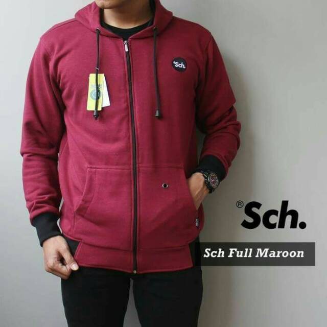 Jaket Keren Cowok SCH Full Maroon || Jaket Hoodie SCH