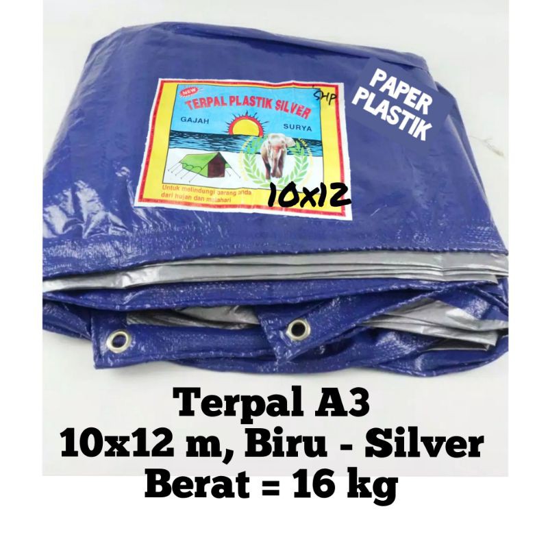 Terpal plastik 10x12 jadian biru silver A3 kolam ikan jemur gabah besar jumbo