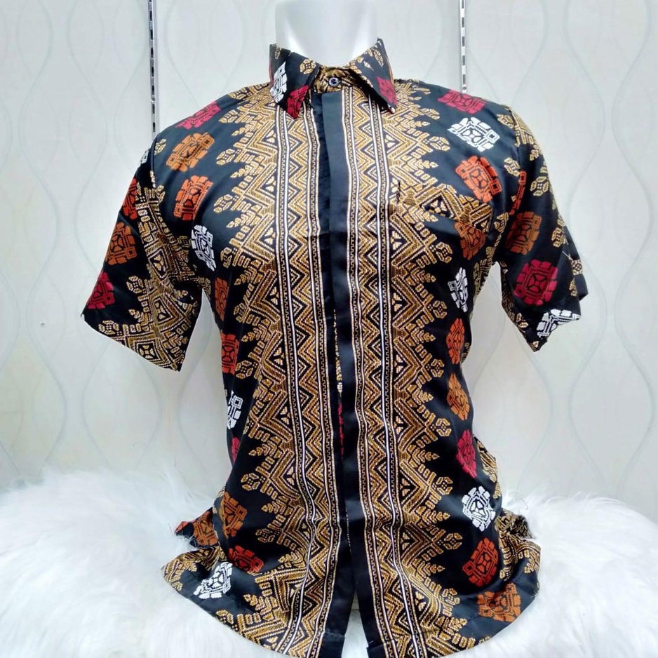 KEMEJA BATIK PRIA / KEMEJA MOTIF BATIK LENGAN PANJANG DAN LENGAN PENDEK MOTIF TORAJA HITAM