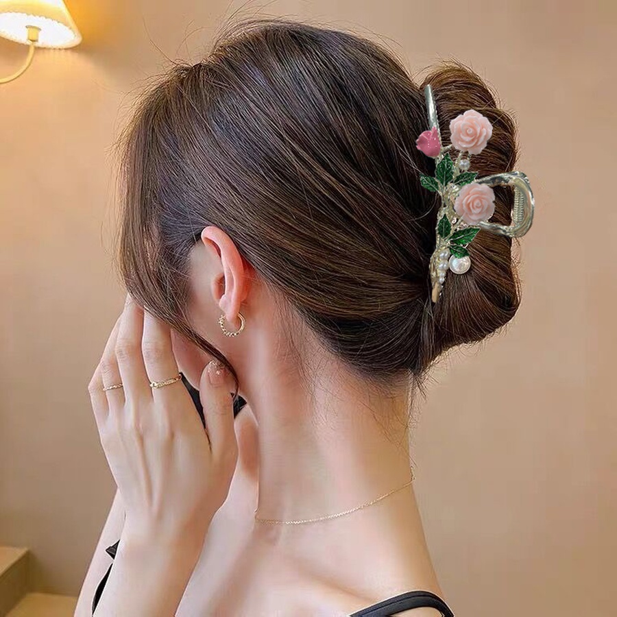 Jepit Rambut Ponytail Bentuk Bunga Bahan Alloy Warna Emas Gaya Korea Untuk Wanita