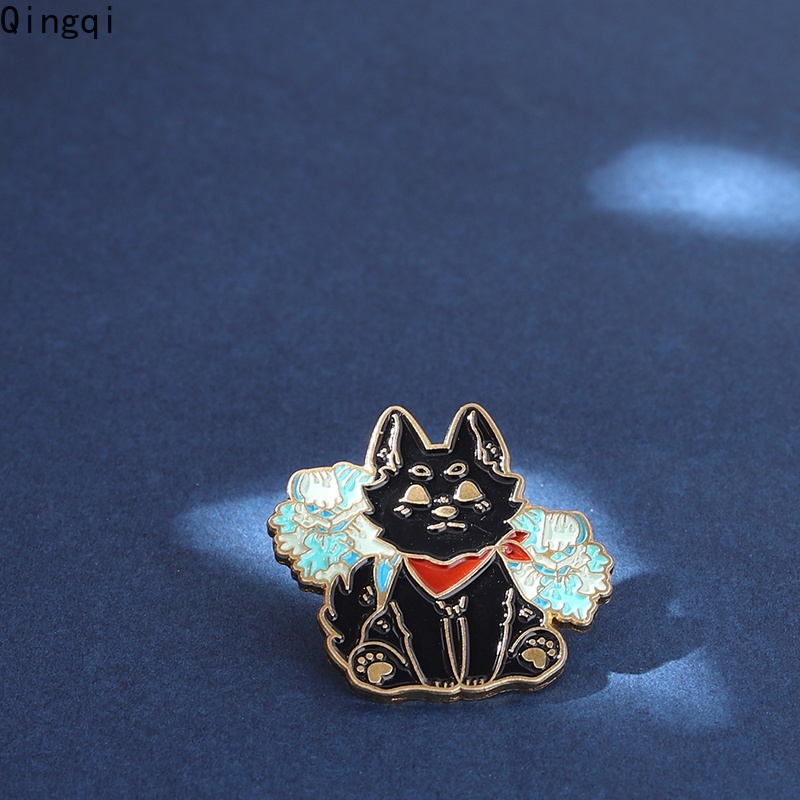 Bros Pin Enamel Bentuk Kartun Serigala Hitam Gaya Punk Untuk Hadiah