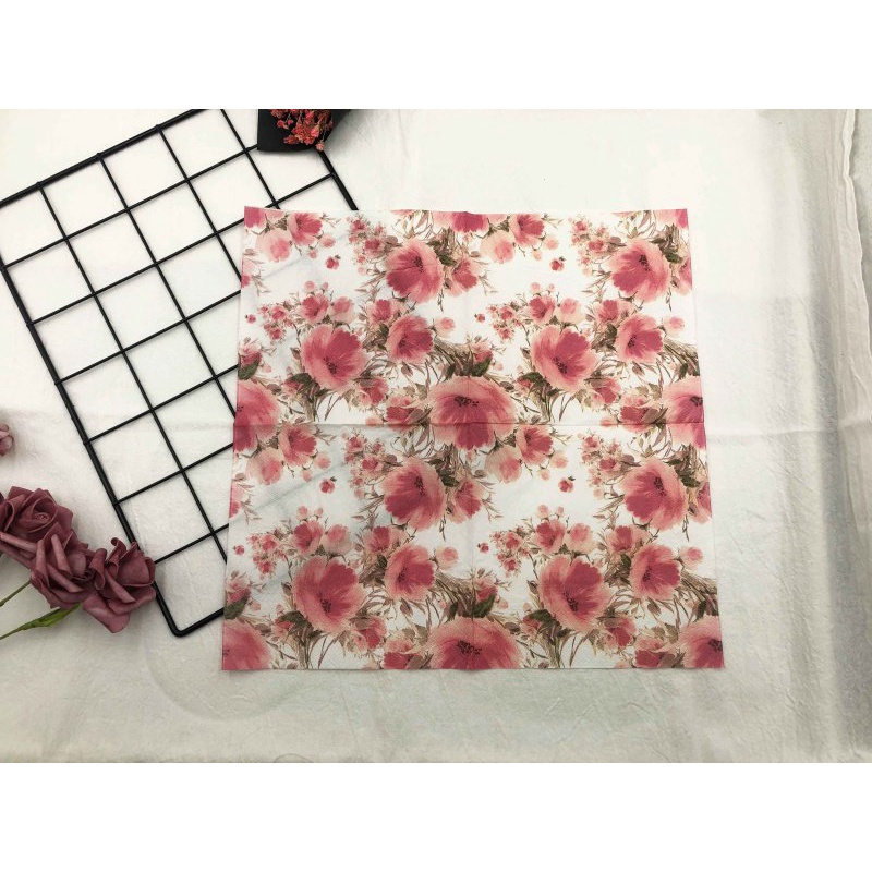 20pcs / set Serbet Wajah Bentuk Persegi Motif Print Bunga Pink Untuk Pesta Pernikahan / Restoran