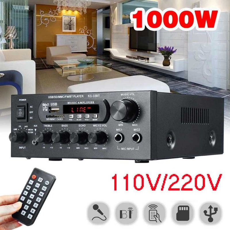 Amplifier Bluetooth EQ Audio Amplifier Home Theater FM 1000W KS-33BT