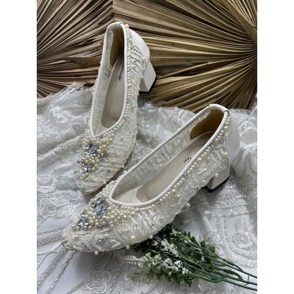 sepatu Rafaizoutfit wedding wanita syahera broken white tinggi 5cm tahu