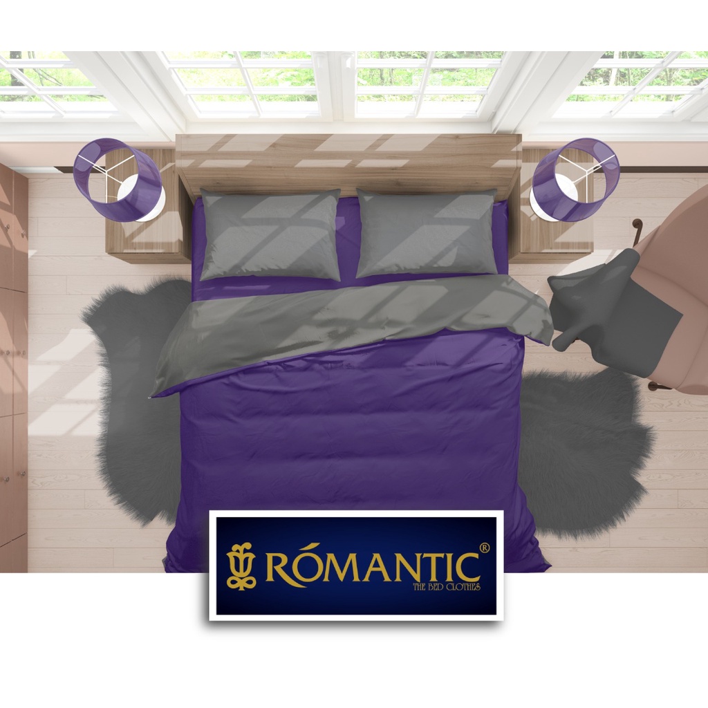 Two Tone Bedcover ROMANTIC Abu x Ungu aesthetic Bandung