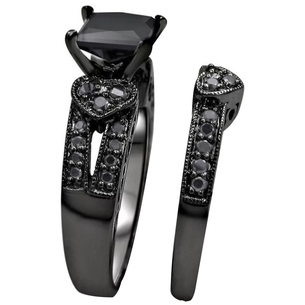 Hu Hu Hu Hu Hu Alat Bantu Pasang Kacamata♡ 2pcs / Set Cincin Wanita Bentuk Kotak Hias Cubic Zircon Untuk Pesta