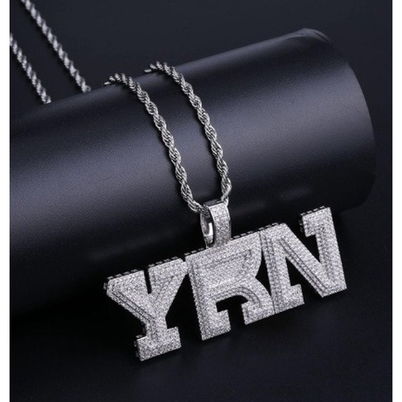 Kalung Liontin Tulisan yrn Bahan Metal Zircon Gaya Hip Hop Rock Punk