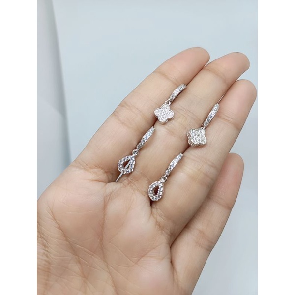 anting jepit donat mp 1 brs + mainan bunga / tears silver925 / perhiasan perak asli lapis mas putih