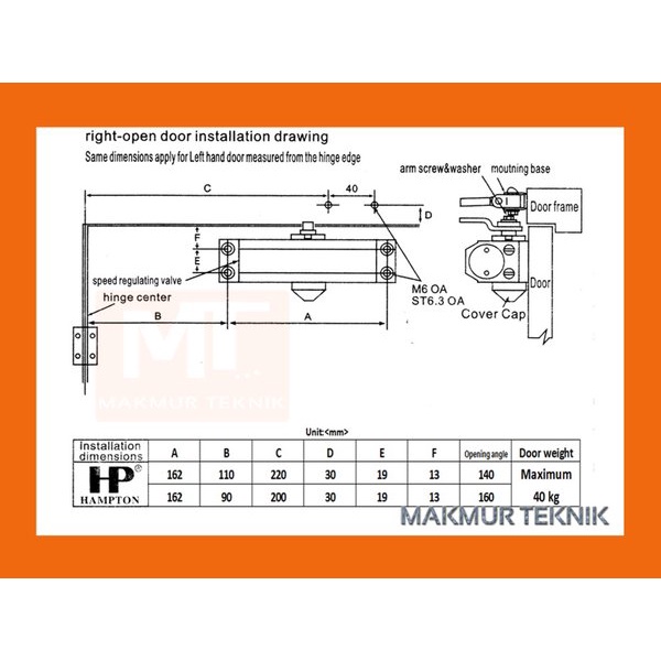 Door Closer - Penutup Pintu Otomatis  Hampton DCL-202-HO