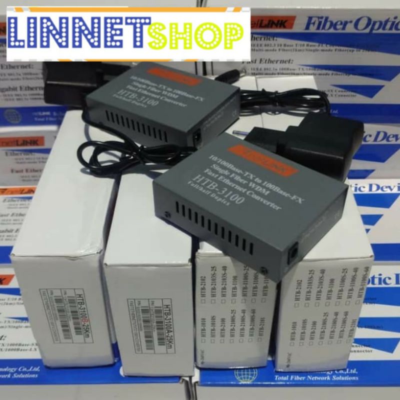 HTB - 3100 NETLINK OPTICAL MEDIA CONVERTER HTB-3100 Rendem (A/B) 25KM - Konverter FO to Lan - Lan to FO