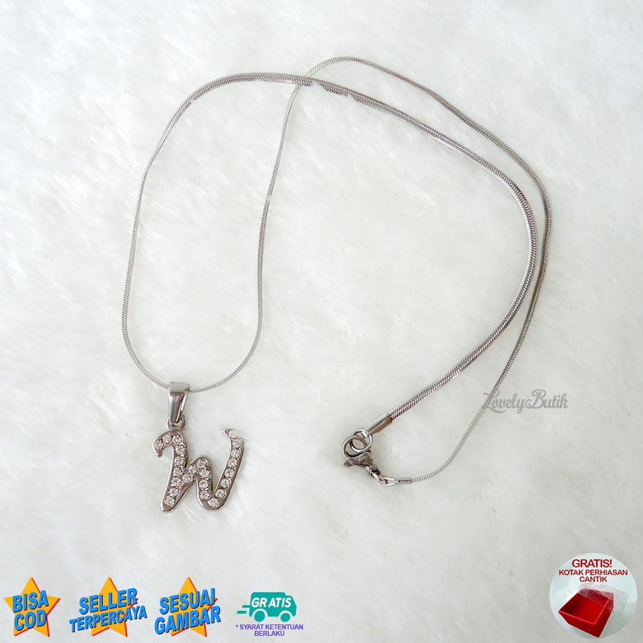 Lovelybutik - Kalung Inisial Huruf Titanium anti karat Kalung hurup Abjad Alphabet Ins W Klasik Bonus Kotak Perhiasan