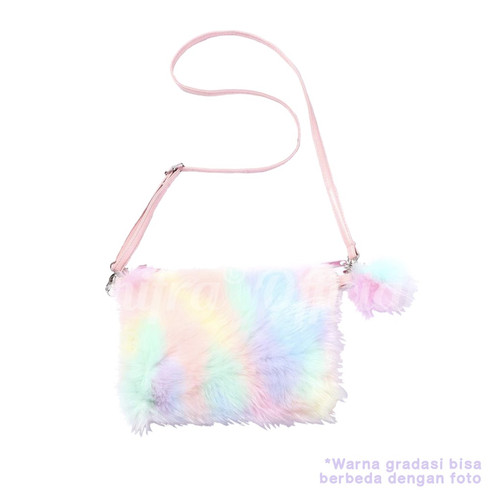 Shifra Tas Selempang Wanita Remaja Bulu Warna Gradasi Colorful