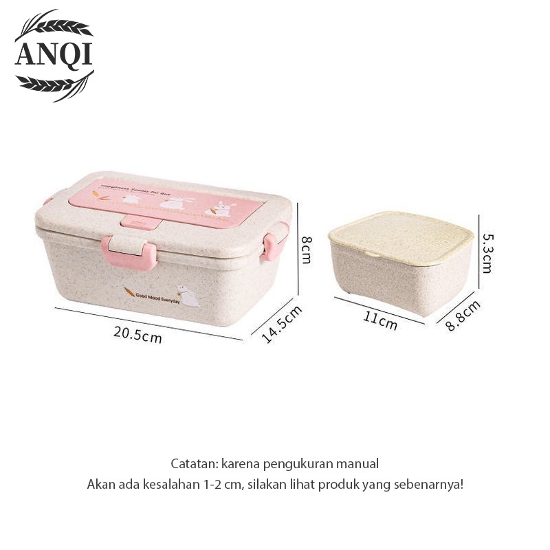 ANQI 1888 Lunch Box Free Cutlery Set  Tempat Makan/Lunch Box Jerami Gandum With Free Sendok BPA Free