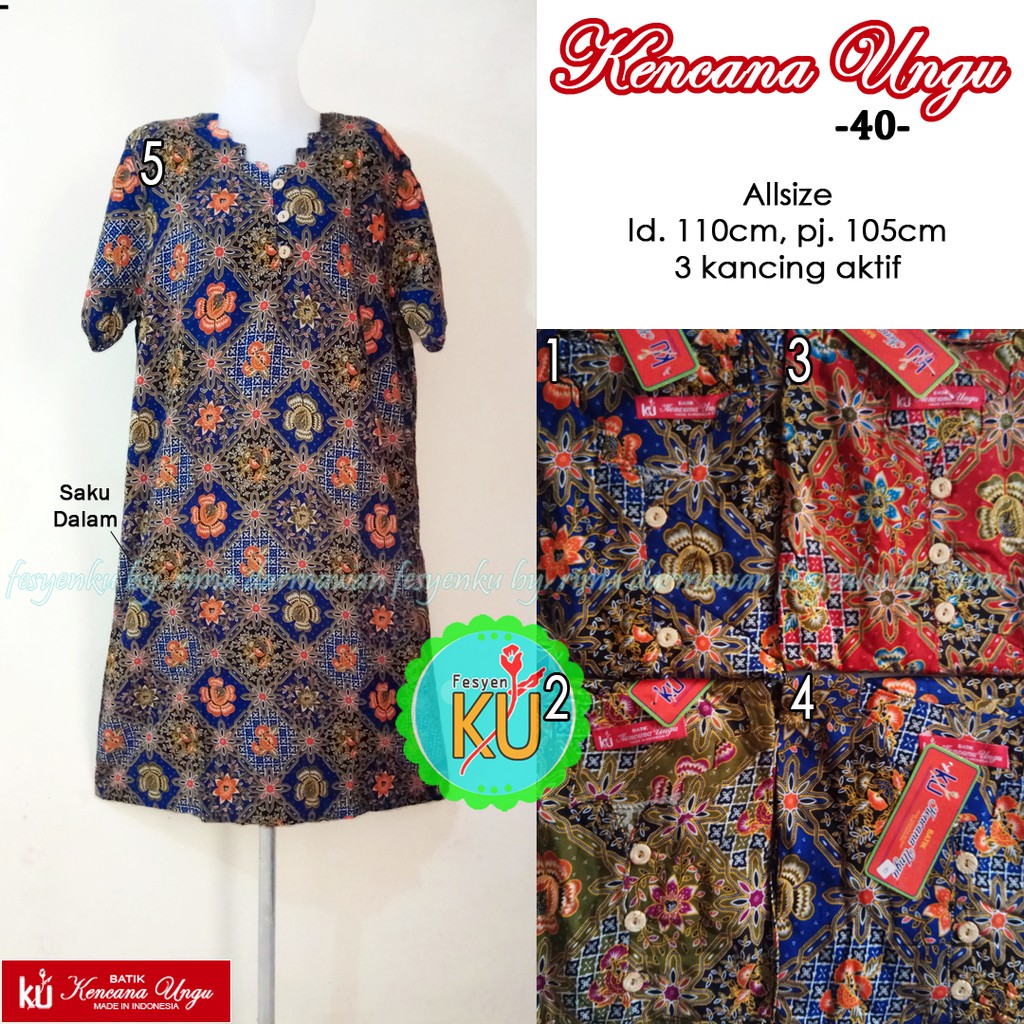 40 DASTER  BATIK  KENCANA  UNGU  ASLI LABEL MERAH 3 KANCING 