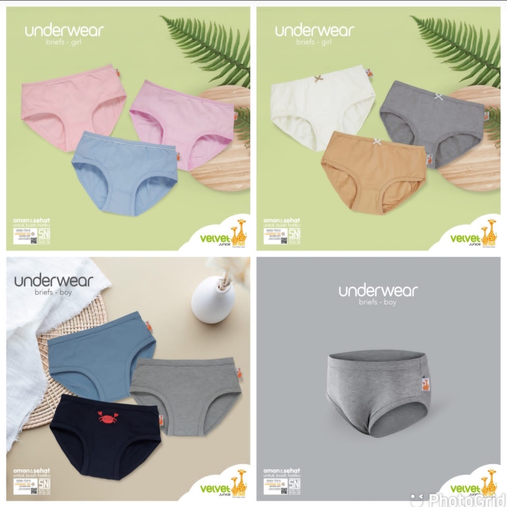 Velvet Junior Brief Underwear CD Boy Girl Polos Warna isi 3