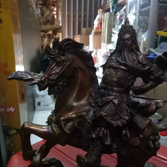 Mars_venus -  Patung Kwan Kung Kwan Kong Guan Yu Naik Kuda 8 Inch Kuningan