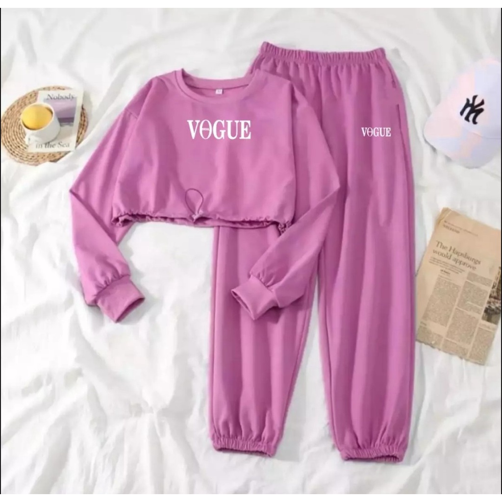 SETELAN VOGUE WANITA bahan babyterry tebal good quality(sweater+joger)