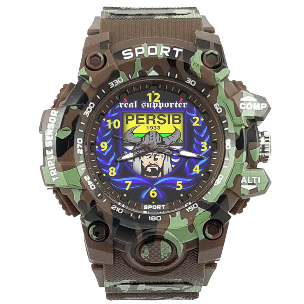 (ISTIMEWA BOSSQUE) JAM CUSTOM PERSIB STRAP ARMY - 5 Warna