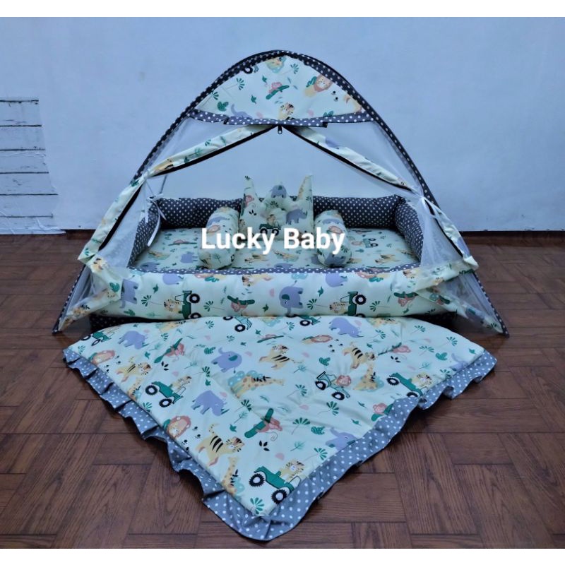 Kasur Bayi Kolam Kulambu tenda Motif karakter set selimut-Badak hijau selimut
