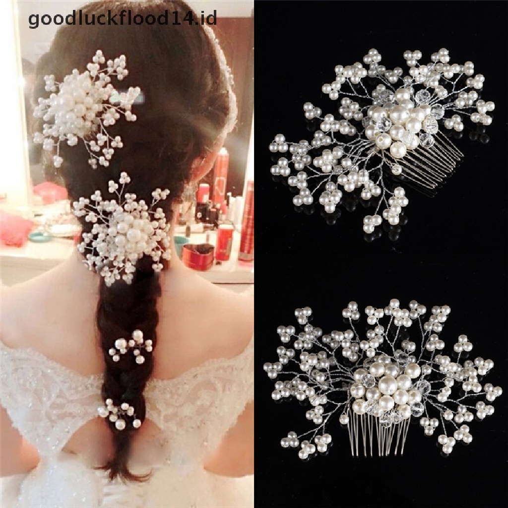 [OOID] Flower Wedding Hair Pins Bridesmaid Crystal Diamante Pearls Bridal Clips Grips ID