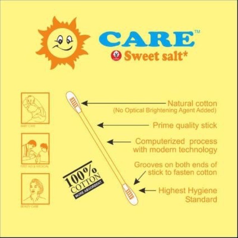 Care sweet salt cotton bud / buds regular tip - Korek Kuping 150 sticks Free Baby Training Cup -ZTRSW