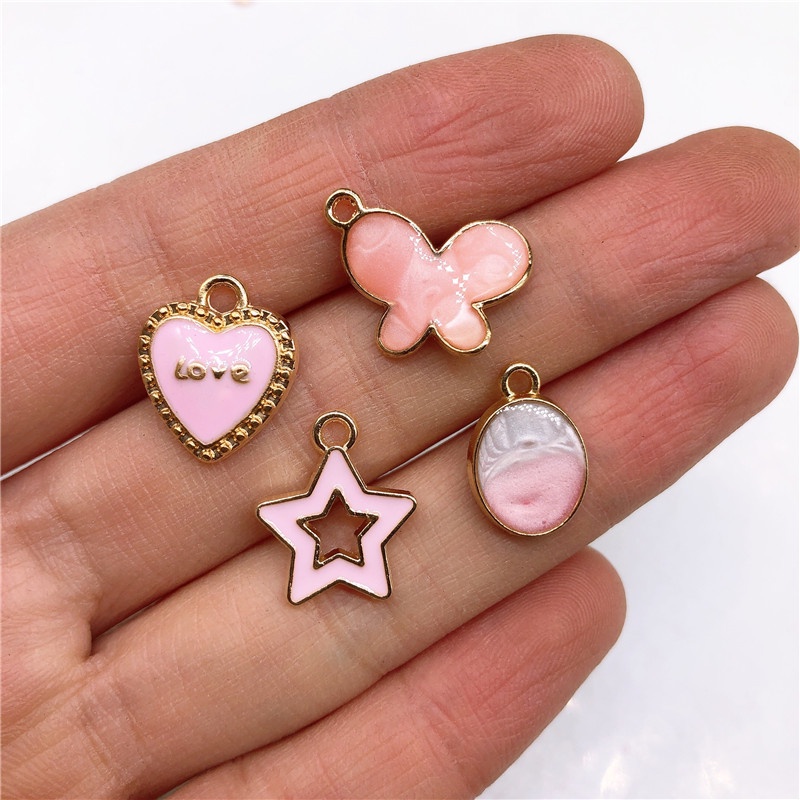 4pcs Liontin Bentuk Tetesan Air Bahan Alloy Warna Pink Untuk Anting Charms